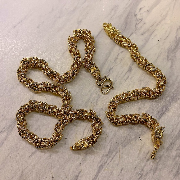 Gold Dragon Necklace Bracelet Matching Set - Picture 7 of 8